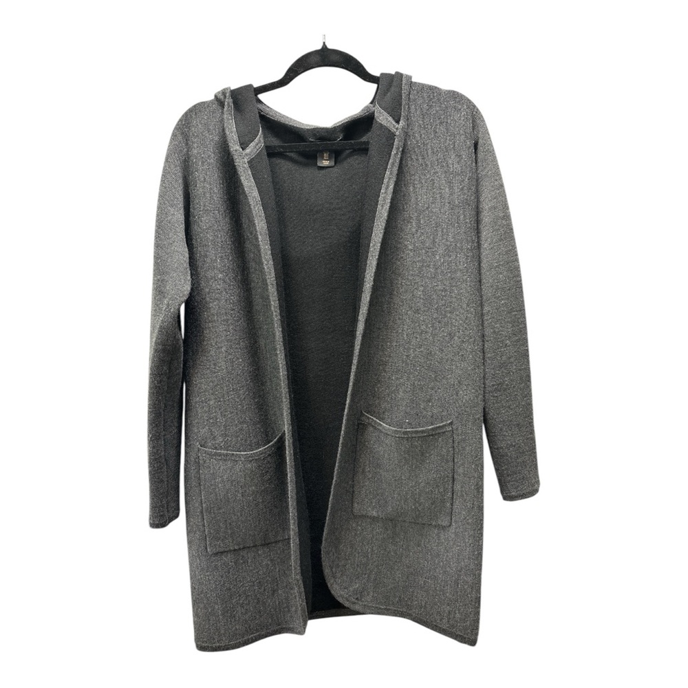 Catherine Malandrino Gray Cardigan with Open Front and Textured Knit